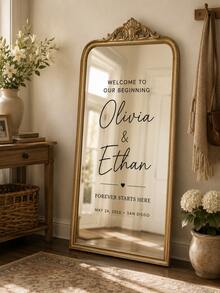 1pc Customized Mirror Sticker Wedding Decor - Wedding Signage Decoration DIY Wedding Sticker - Mirror Sticker "Welcome To Wedding" - Customized Mirror Letter Sticker Decal - Just Married - Wedding Marriage Decor/Modern Wedding Welcome Sign/Personalized Bride And Groom Name And Date/Mirror Sticker - Bridal Shower - Multicolor - View 7
