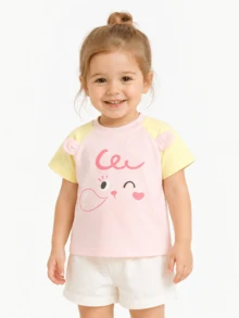 Balabala Children's Animal Print Comfortable Short Sleeve T-Shirt, Suitable For Boys And Girls - White Red - View 1