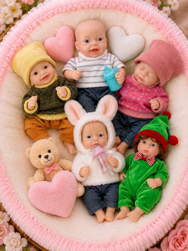 6 Inch / 15cm Mini Reborn Baby Doll Full Soft Silicone Body Handmade Lifelike Cute Painted Details 5 Styles Available Anatomically Accurate Holiday Birthday Christmas Gift For Kids