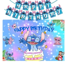 Hasbro Romantic Pink Stitch & Angel DIY Decoration Set, Happy Birthday Banner, Couple Starry Twinkling Fabric Backdrop, Lightweight Photo Background, Suitable For Holiday Celebration & Anime Fan Gathering Decor - Multicolor - View 16