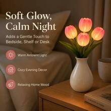 Potted Tulip LED Night Light, Artificial Flower Table Lamp With Ceramic Pot, USB Powered Desk Atmosphere Lamp For Bedroom Home Decor Romantic Gift - Multicolor - View 2
