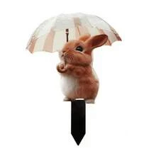 Umbrella Rabbit Flat Decorative Garden Stake Creative Yard Decor Acrylic Ground Plug Outdoor Lawn Sign - A - View 6