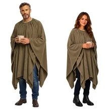 Poncho Feminino Inverno Elegante Poncho Pala Argentino Masculino Unissex de Microfibra Super Quente - Bege Escuro - Visão 9
