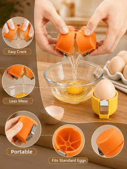 1pc Multi-Color Plastic Egg Separator, Convenient Egg Cracker, Quick Egg Cracking And Separating Tool, Kitchen Utensil For Home Kitchen Baking, Breakfast Preparation, Cake And Dessert Egg Beating