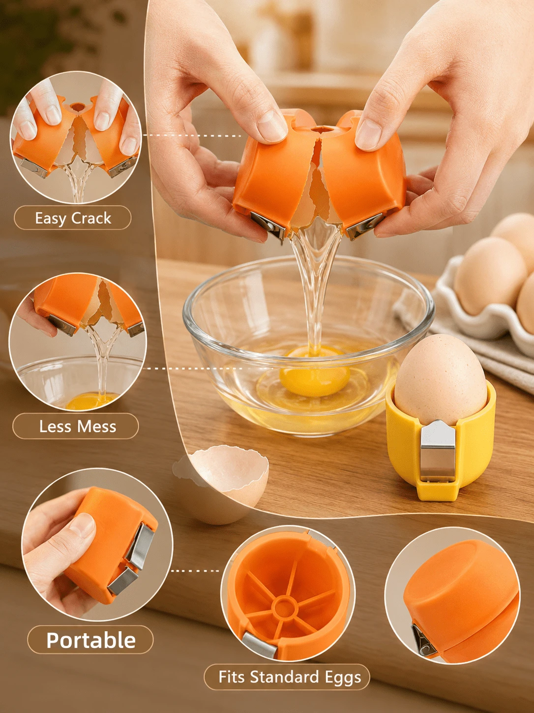 1pc Multi-Color Plastic Egg Separator, Convenient Egg Cracker, Quick Egg Cracking And Separating Tool, Kitchen Utensil For Home Kitchen Baking, Breakfast Preparation, Cake And Dessert Egg Beating