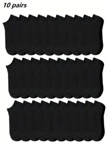 50 Pairs Men's Solid Color Sweat-Absorbent Casual Low-Cut Boat Socks, Optional 1/5/10/15/20/30/50 Pairs - Black - View 7