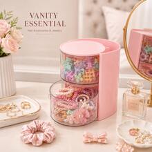 1pc Hair Accessory Storage Box, Optional Colors And Layers, Rotatable Multi-Layer Hair Accessory Box, Transparent Dust-Proof Hair Tie Storage Tray, Girls Hair Clips, Headbands, Rubber Bands, Hair Ropes Storage Rack, Multi-Function Comb Storage Box - Multicolor - View 3