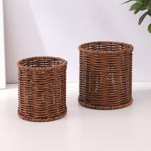 2 piezas/1 pieza Soporte de utensilios de cocina de ratán, recipiente para palillos chinos - Marrón - Ver 2