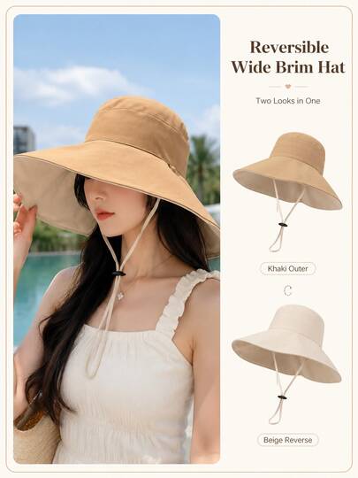 Reversible Wide Brim Bucket Hat For Women, Double Side Wear Sun Hat, Soft Casual Summer Hat, Fashion Beach Travel Hat With Multiple Color Options