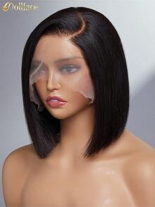 Dollface Short Bob Lace Front Wigs Made Of Human Hair, 13x4 Lace Design, With Smooth Styles And 200% Density For Women. HD 13x6 Transparent Lace Front Wig, Pre-Plucked With A Natural Hairline. 4x4 And 5x5 Straight Human Hair Wigs. - Natural Black - View 2