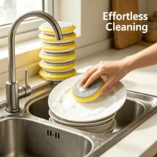 24/12/6/Pcs Kitchen Cleaning Sponges And Scrubbing Brushes - Durable Washable Yellow Polyester Dishcloth With Textured Surface, Suitable For Sinks, Stoves, Cookware, Etc., Multi-Functional Cleaning Tools For Bedroom, Kitchen - Multicolor - View 6