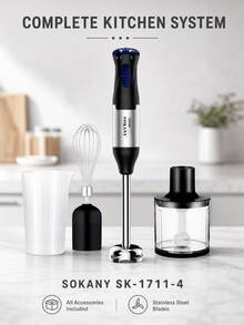 SOKANY 1000W 4-In-1 Hand Blender Set, Includes Multi-Function Blending Stick, Whisk, Chopper And Mixing Cup, Suitable For Food Processing And Baby Food Mixing - Silver - View 8