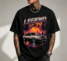 Legend Of 79 Foxbody Mustang T-Shirt | Retro 80s Synthwave Car T-Shirt - 黑色 - 查看 1