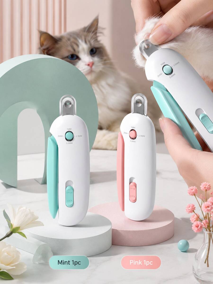 1件 4種尺寸可調節貓指甲剪，專業寵物指甲修剪器，附防過剪安全護蓋，快剪爪剪，安全鎖防滑手柄，適用於貓、小貓、小型犬、兔子、小型寵物的貓咪美容工具，居家美容用品