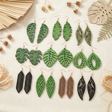 10 paires/7 paires/set, boucles d'oreilles géométriques en bois avec feuilles ajourées pour femmes, style vintage élégant, convient pour la fête des mères et le port quotidien - géométrie - Voir 5