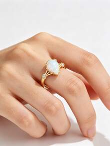 1.25-1.5ct Vintage Gold Plated Pear/Oval Opal Ring, S925 Sterling Silver Band Teardrop Fire Opal, Engagement Ring, Exquisite Jewelry Gift For Women - Style B-white - View 2