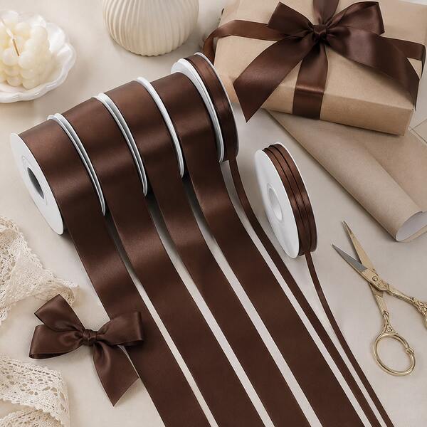 1 Roll/10 Yards Coffee Brown Double-Sided Satin Ribbon, Silky Glossy Wide Gift Wrapping Ribbon, Suitable For Wedding Bouquets, Birthday Gift Boxes, Christmas Wrapping, Bows, Handmade DIY, Sewing And Party Decoration.