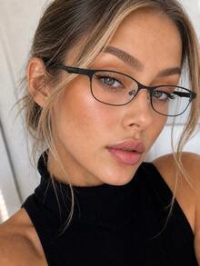 1pc Vintage Rectangular Small Frame Clear Lens & Metal Hinge Non-Prescription Glasses, Suitable For Daily Casual Wear, Back To School And Office Scenarios, Women's Fashion Accessory - Clear - View 12