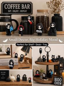 Gothic Grim Reaper Statue With Skull Carving - 7.19cm PLA Plastic Figurine, Suitable For Home And Halloween Decor, Dark Fantasy Desktop Ornament, Gothic Collectible Gift, Vintage Style, Applicable For Home, Bookshelf, Desktop Display - Multicolor - View 10