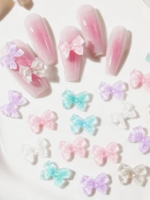 30/50/100pcs Macaron Gradient Resin Bow Nail Art Decorations, Mixed Colors, Cute Y2K Butterfly Nail Charms, Suitable For DIY Nail Salon Design - Multicolor - View 1
