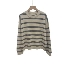 Sweater Rajut Bergaris Ukuran Besar untuk Wanita, Atasan Lengan Panjang Nyaman dengan Leher Bulat dan Bahu Longgar untuk Musim Gugur dan Musim Dingin - Aprikot - View 8