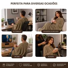 Poncho Feminino Inverno Elegante Poncho Pala Argentino Masculino Unissex de Microfibra Super Quente - Bege Escuro - Visão 5