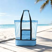 Large Capacity Multi-Function Beach Mesh Bag, Double Layer Outdoor Portable Tote Bag With Shoulder Strap, Suitable For Insulated Lunch, Picnic And Beach Storage Travel Bag - Multicolor - View 5