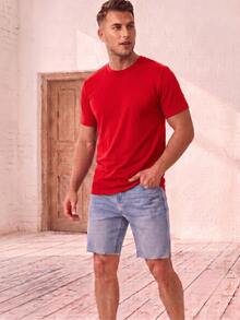 Playera Marca Impala Cuello Redondo Manga Corta Básica- Diseñado Para Hombre - Composición 50% Poliéster 50% Algodón - Estilo Casual Para Uso Diario - Rojo - Ver 4