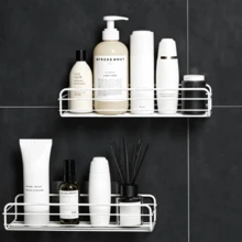 Minimalist Corner Storage Basket, Comes With Traceless Adhesive Hooks, Hollow Wrought Iron For Easy Cleaning, Right-Angle Fits Wall Without Taking Space, Corner Storage Rack, Suitable For Toiletries In Bathroom, Seasonings In Kitchen And Beauty Sundr - Multicolor - View 4