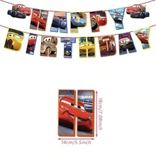 Hasbro Red Cars Theme Birthday Party Banner, Cake Toppers, Background Decoration Supplies - View 2