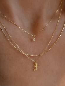 3pcs Set Exquisite Gold Tone Layered Letter Necklace Set, Personalized Letter & Rhinestone Pendant, Beaded Chain, Layerable Y2K Style Jewelry Gift, Suitable For Women And Girls - Yellow Gold - View 6