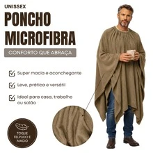 Poncho Feminino Inverno Elegante Poncho Pala Argentino Masculino Unissex de Microfibra Super Quente - Bege Escuro - Visão 2