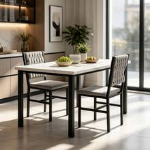 3-Piece Dining Room Table And Chairs Set, Faux Marble Kitchen Table With 2 Velvet Upholstered Chairs, 2-Person Rectangle Small Dinner Table Set For 2 - Marble White/Gray Velvet - View 1