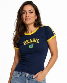 BabyLook Women's Embroidered Brazil Shirt Without State - Navy Blue - View 1