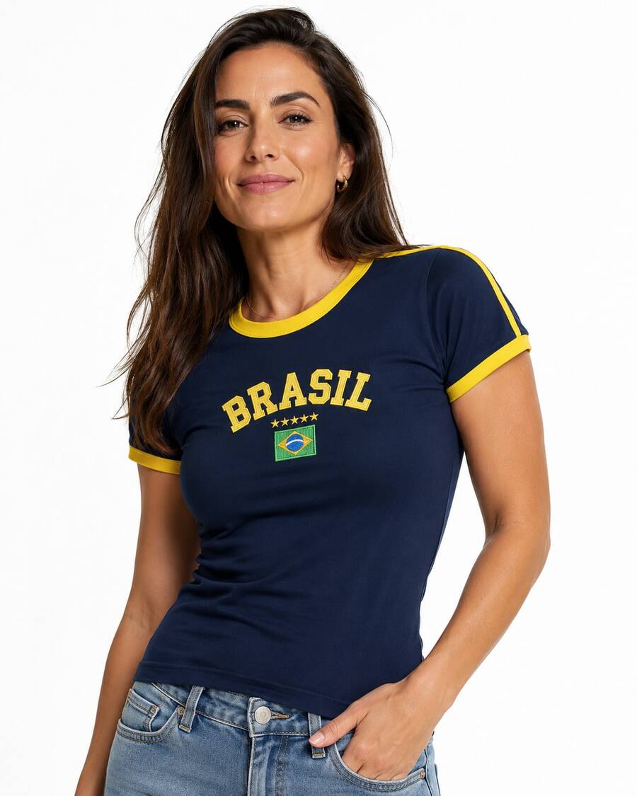 BabyLook Women's Embroidered Brazil Shirt Without State - Navy Blue - View 1