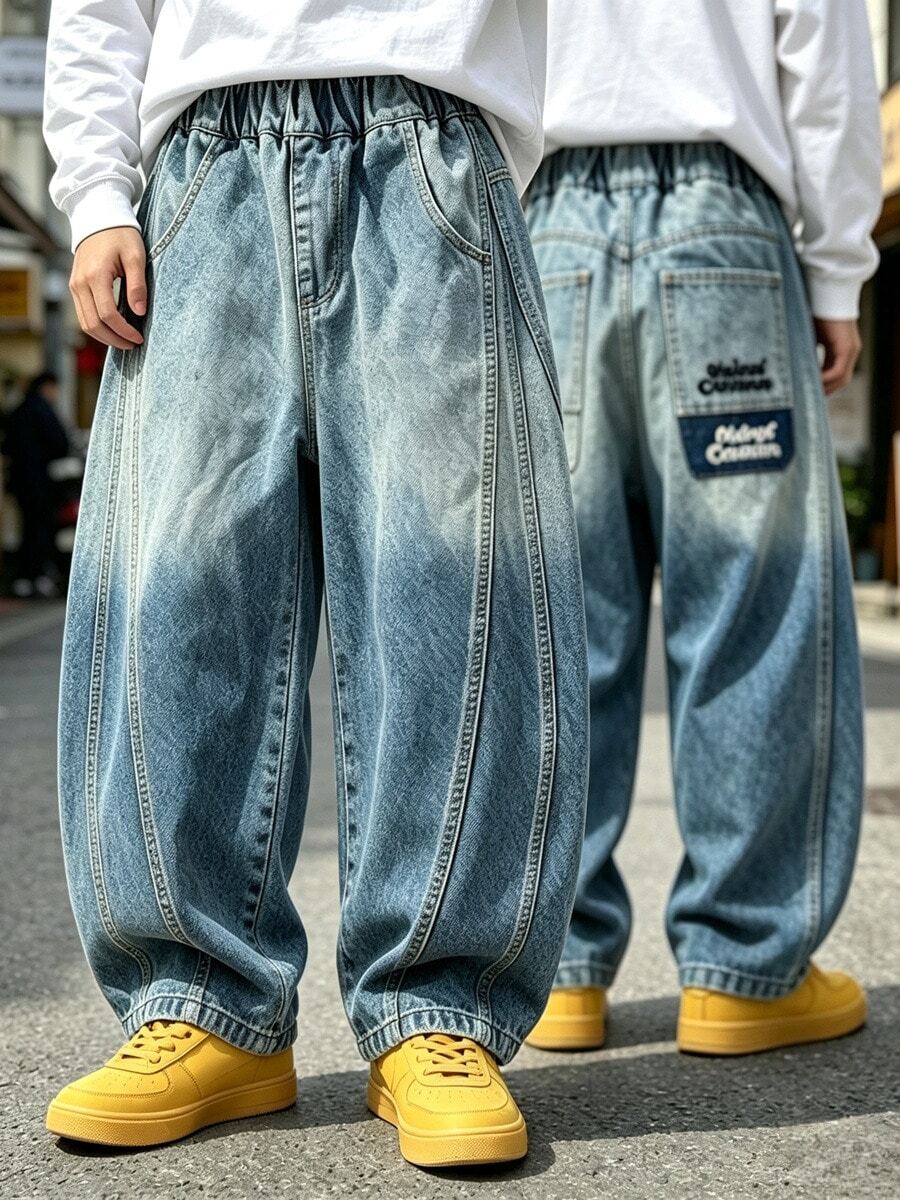 Tween Boys' Autumn Loose Fit Straight Leg Cargo Denim Jeans With Large Pockets, Suitable For Back To School, Daily Wear, Home And Outdoor Casual - Baby Blue - View 1