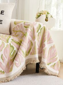 1pc Minimalist Washable Non-Slip Sofa Cover, Floral Pattern With Tassels Sofa Blanket, Pet-Friendly Sofa Cover, Multifunctional Dust-Proof Furniture Protector, Suitable For Living Room Bedroom Sofa, All Seasons, Suitable For Living Room Bedroom Home Decor - Pink - View 6