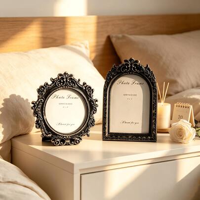 Round And Square Picture Frame, Black Decorative, Decorative Picture Frame, Desktop Display Frame, For Use In Horizontal Or Vertical Home Decor And Photography, Flower Stand, Mother's Day Gift, Graduation Gift, Wedding Table Decor, Spring Home Decor