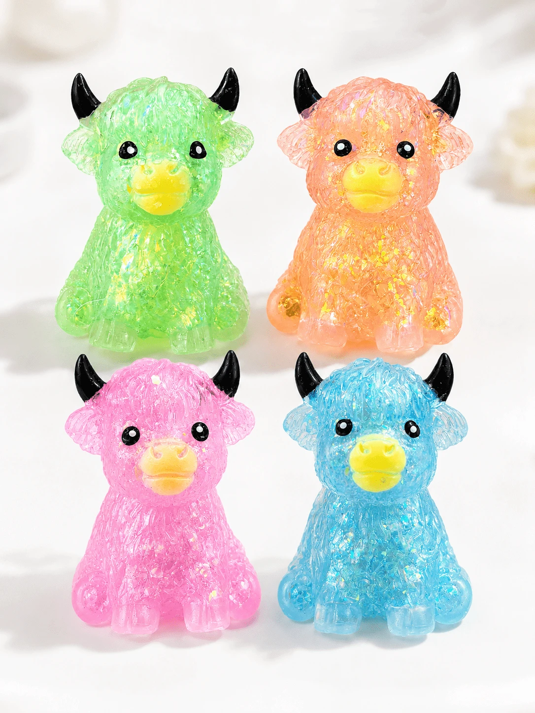 1pc Colorful Glitter Highland Cow Squishy Toy, Cute Malt Cow Squeeze Stress Relief Toy, Soft Slow Rebound Desktop Toy, Suitable For Children, Teenagers, Adults, Party Favors, Gift Bag Fillers, Classroom Prizes, Birthday Gifts