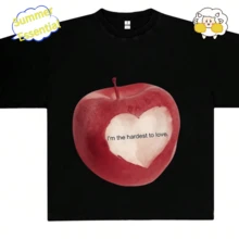Unisex Kurzarm T-Shirt, schwarzes Rundhals bedrucktes Kurzarm T-Shirt, lustiges Muster Basic Kurzarm Top, süßes Design, Y2k, Swag DPPQ - Schwarz - Übersicht 1
