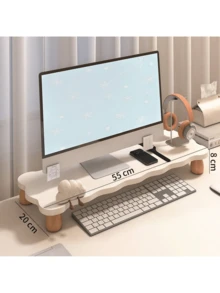 長さ55CM*幅20CM デスクトップパソコン用高さ調整スタンド モニタースタンド オフィスワークステーション用ディスプレイ棚 デスクトップ収納 カーブエッジ - チェックする 6