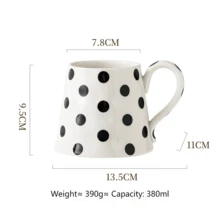 Aesthetic Asymmetrical Black White Plaid Mug, Large Capacity Polka Dot Striped Ceramic Coffee Cup, Minimalist Office Desktop Milk Tea Tumbler - Multicolor - View 6