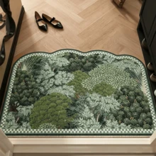 1pc Rustic Forest Tree Print Doormat, Non-Slip Stain-Resistant Entryway Rug, Farmhouse Woodland Welcome Indoor/Outdoor Home Decor Mat - Green - View 1