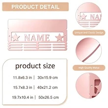1pc Customized Metal Pink Medal & Trophy Display Rack - Personalized Star Design With Name Logo, Easy Install Home Wall Decor, 12 Hooks & Medal Holder For Personal Honor Medals - Father's Day, Independence Day, Thanksgiving Gift - Pink - View 2