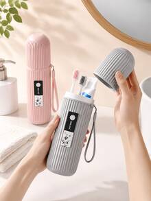 1/2pcs Minimalist Solid Color Portable Travel Toothpaste & Toothbrush Storage Box, With Hanging Rope Multifunctional Wash Cup Storage Box, Suitable For Camping, Business Travel, Home Bathroom Daily Use, Compact Toiletries Accessories, Ideal Gift For Back To School And New Year - Multicolor - View 1