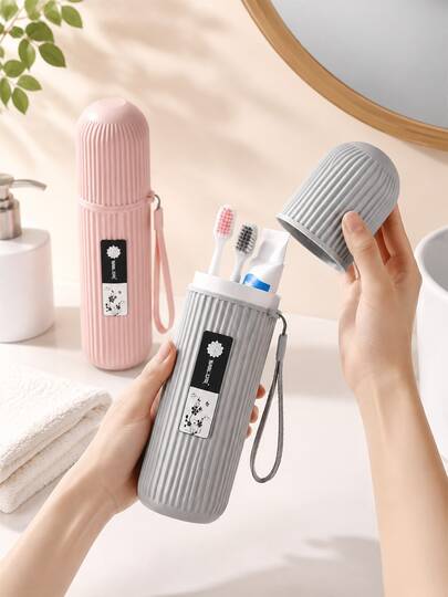 1/2 pièces Boîte de rangement portable minimaliste de couleur unie pour dentifrice et brosse à dents, avec corde de suspension, boîte de rangement multifonctionnelle pour tasse de toilette, convient pour le camping, les voyages d'affaires, l'utilisation quotidienne dans la salle de bain, accessoires de toilette compacts, cadeau idéal pour la rentrée scolaire et le Nouvel An