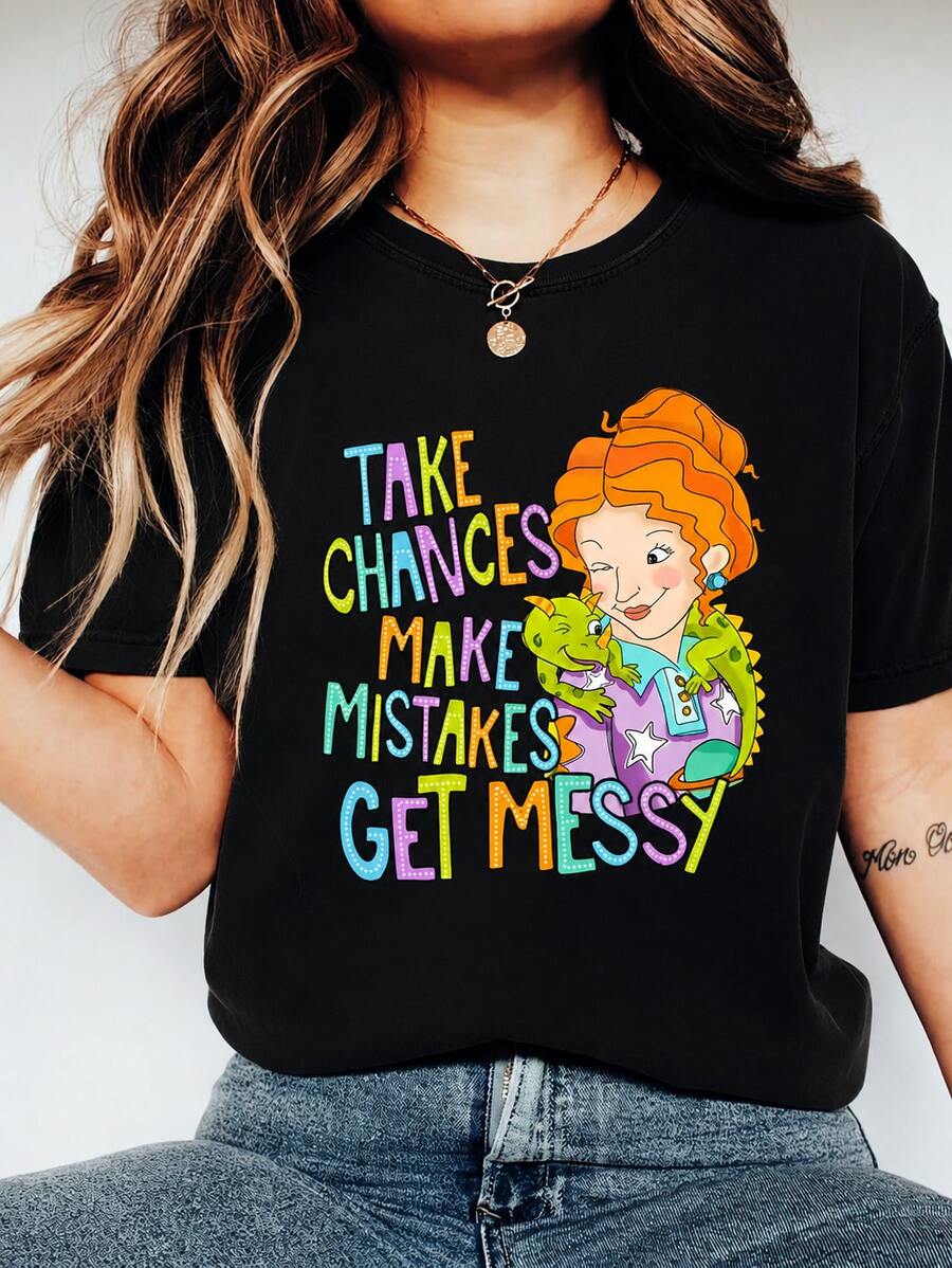 Take CH-Ances Make Mistakes Get Messy T-Shirt, Miss Frizzle T-EE, Magic School Bus Shirt, TeaC-Her Shirt, Back To School Gift, Get Messy Shirt - 黑色 - 查看 1