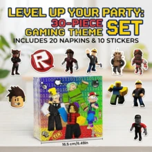 Roblox 30pcs 16.5cm Napkins And Stickers Set - Cartoon Game Room Decor, Home Decor, Birthday, Wedding, Holiday, Table, Stress Relief Gift, American Independence Day Party Favors - Roblo Boy Alien Stickers Tissues - View 1