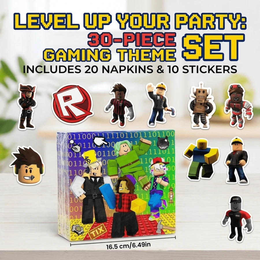 Roblox 30pcs 16.5cm Napkins And Stickers Set - Cartoon Game Room Decor, Home Decor, Birthday, Wedding, Holiday, Table, Stress Relief Gift, American Independence Day Party Favors - Roblo Boy Alien Stickers Tissues - View 1