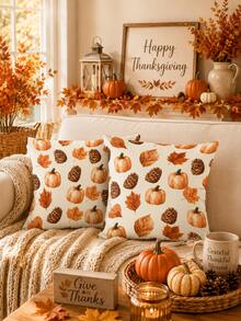 2pcs Pine Cone, Maple Leaf, Pumpkin Pillow Covers 17.7x17.7 Inches, Autumn Thanksgiving Harvest Home Sofa Decor - Multicolor - View 4